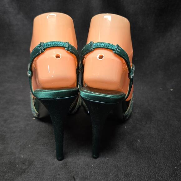 E! Live From The Red Carpet Emerald Green Rhinestone Strap Peep Toe High Heel - Picture 5 of 11
